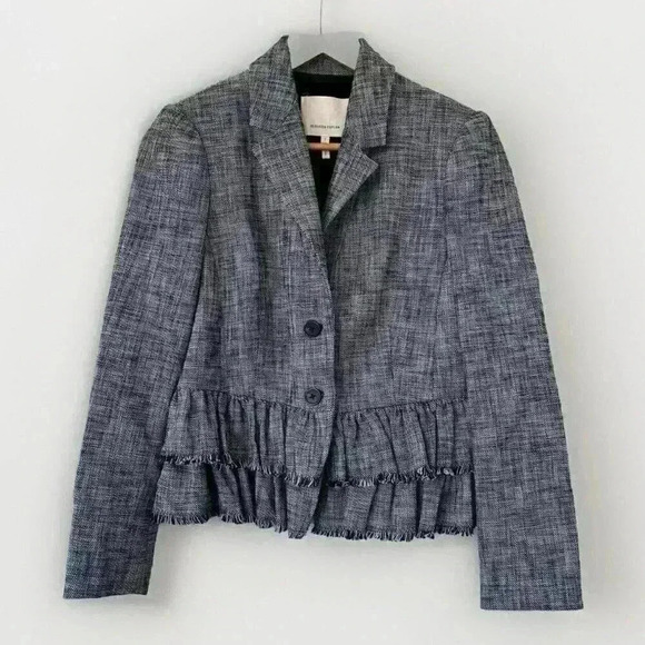 REBECCA TAYLOR Woman Blazer Size 2 Tweed cropped ruffle jacket Classic - Picture 1 of 5